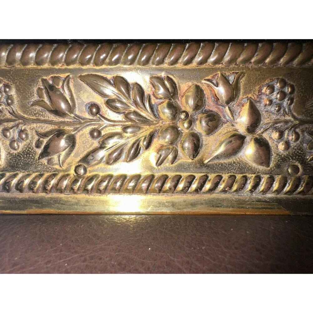 Brass Framed Mirror Ornate Floral Repousse Unique Accent Mirror VTG